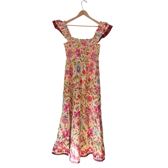 House of Harlow 1960 | Floral Zoey Khaki Smocked Tiered Maxi Dress - Picture 4 of 6